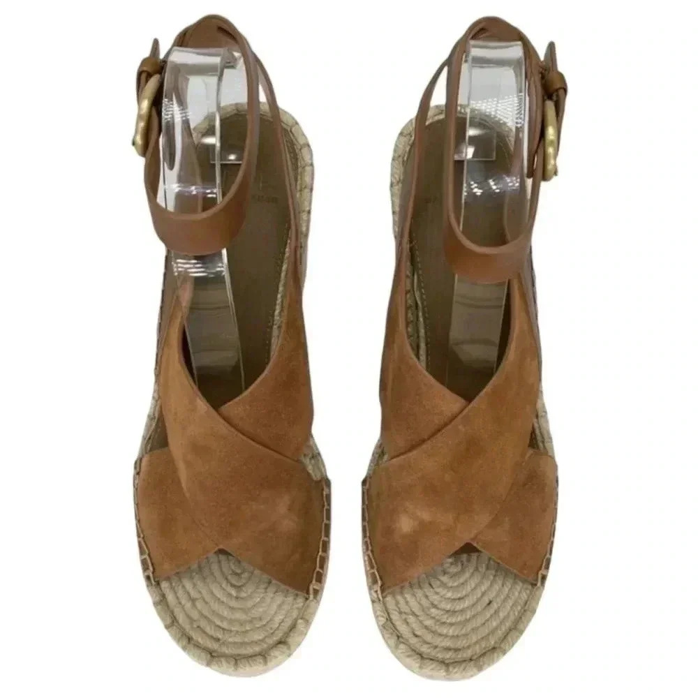 Marc Fisher LTD Abacia Tan Leather Espadrille Womens Platform Sandals 9M - Picture 5 of 15
